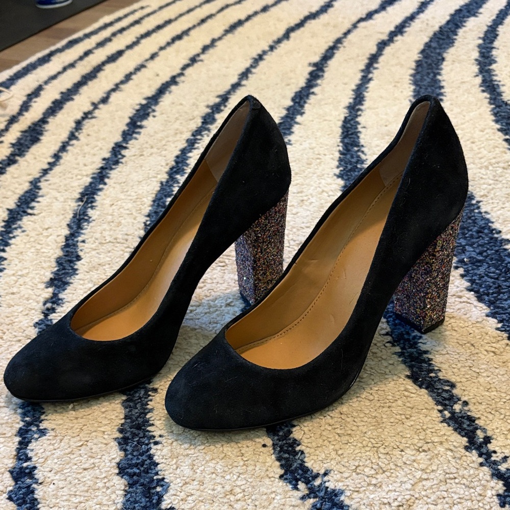 J. Crew Elegant Black Suede Pumps with Glitter Heel